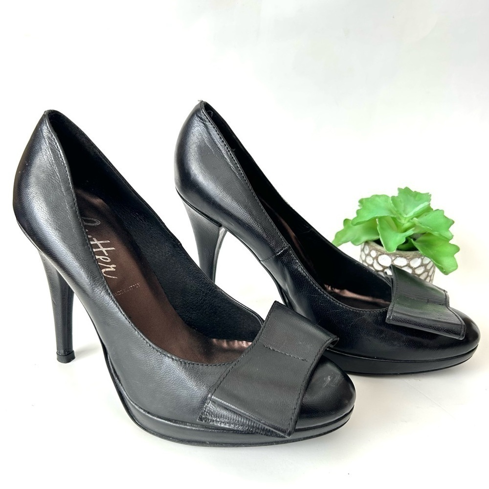 Butter Black Leather Bow Pumps Platform High Heels Made in Italy Size 7.5